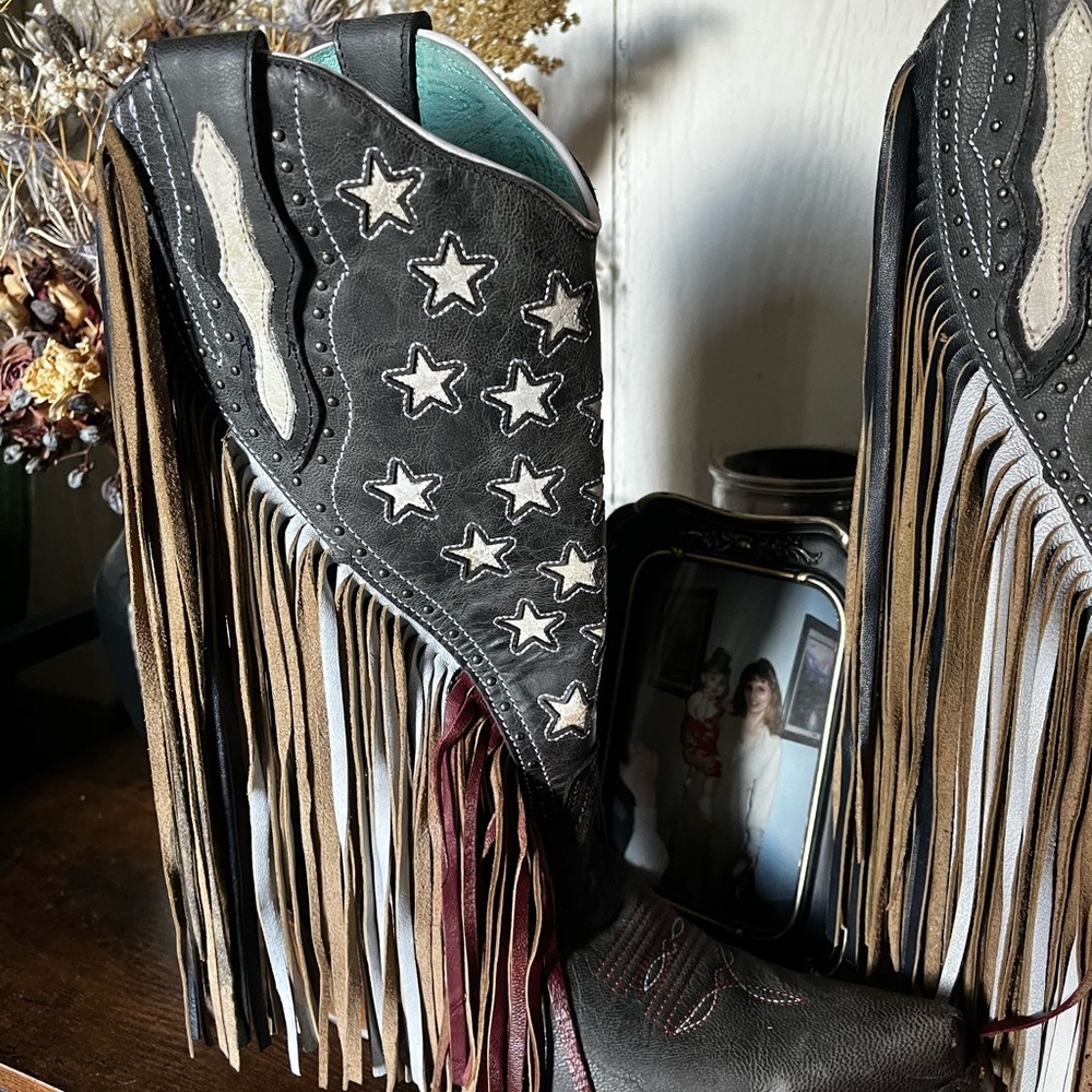 Corral Star-Embellished Fringe Western Boots